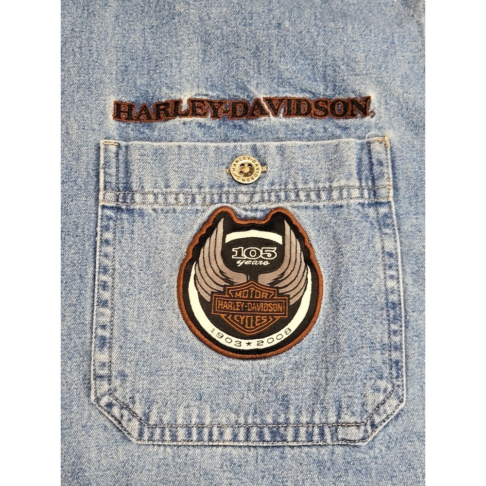 105th Anniversary Harley Davidson Denim Button Front Top Vest Mens XL 2008 Biker - Picture 4 of 16